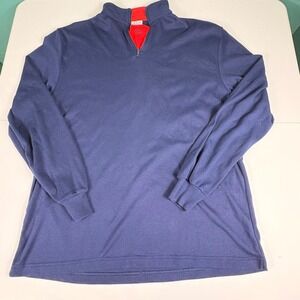 Vintage Roffe Skiwear Quarter Zip Pullover Men Large Blue Red Collar Ski Sweater